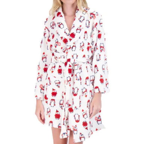 NWT NYC UNDERGROUND HOLIDAY PRINT BELTED ROBE - O/S - Penguins - Picture 1 of 6